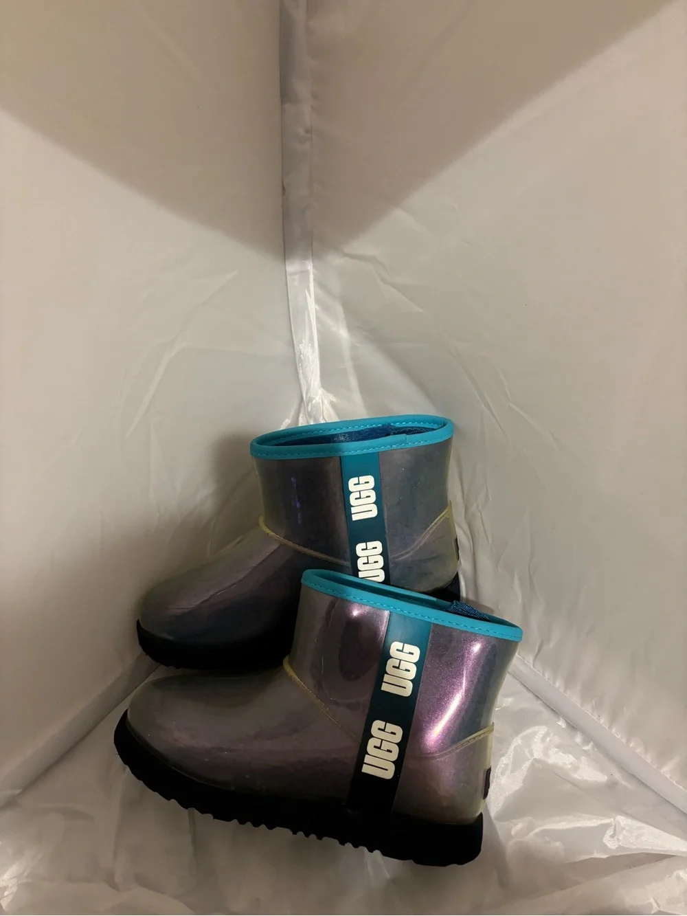 UGG Kids Iridescent Purple Gray Short Boot with Teal Trim